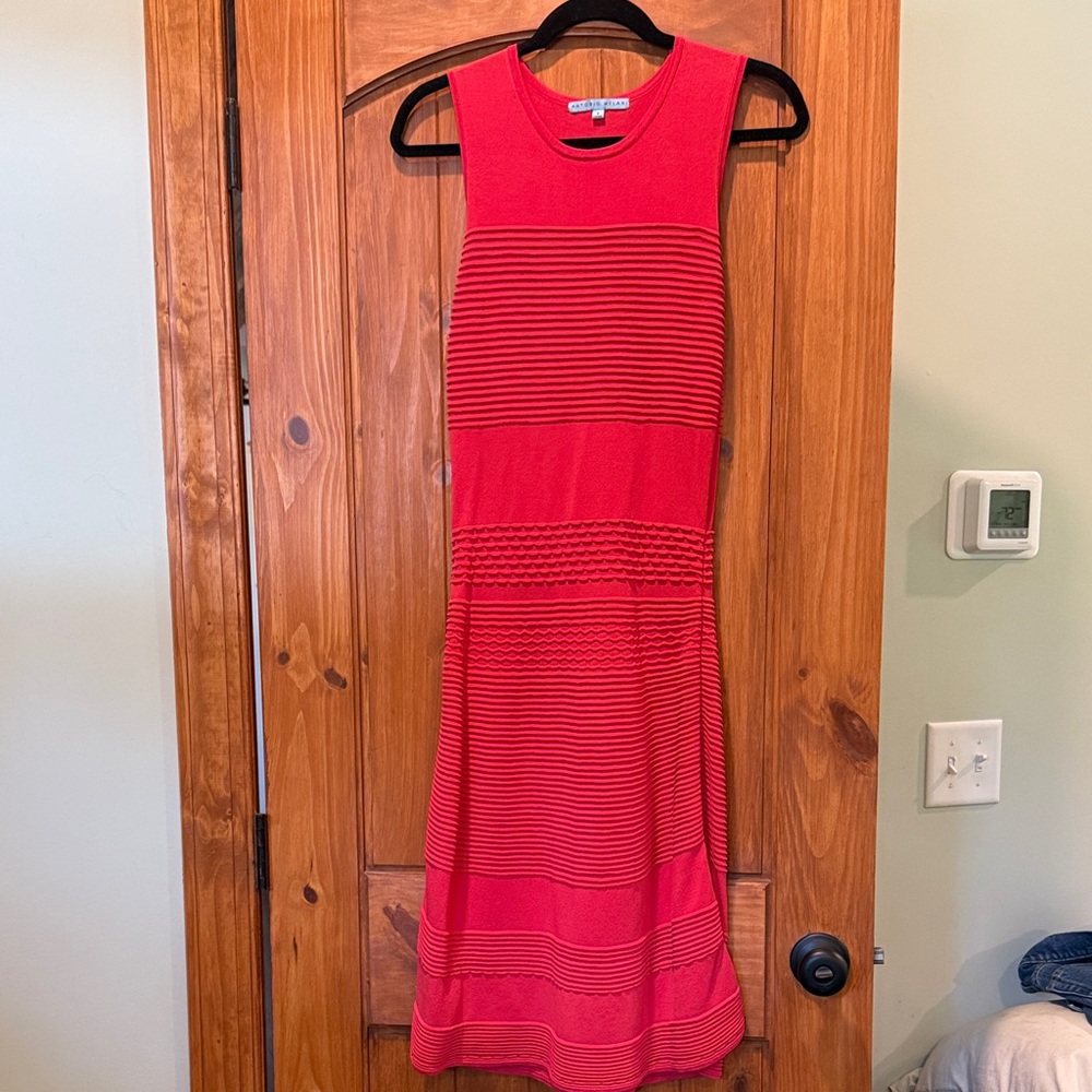 ANTONIO MELANI Red and Pink Striped Midi Dress
